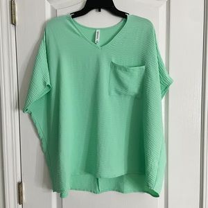 Zenana mint v neck airflow top